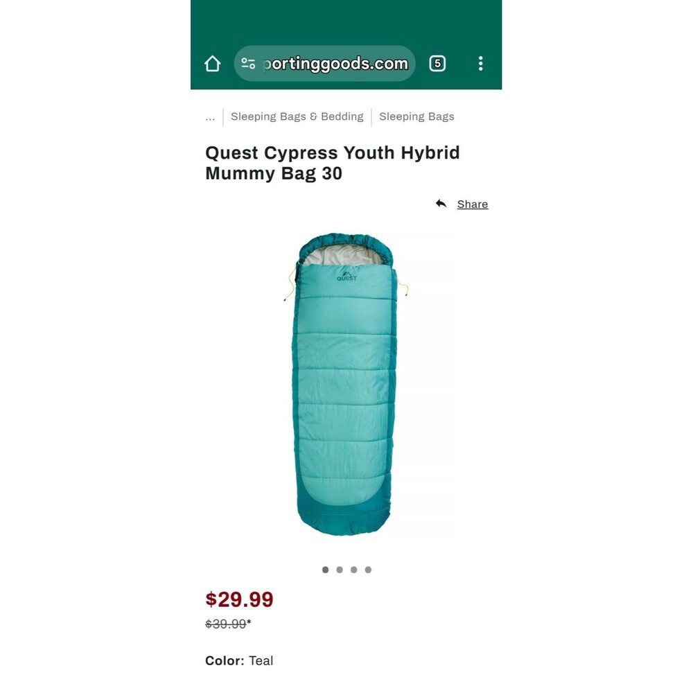 Quest Cypress Youth Hybrid Mummy Bag 30 without sack